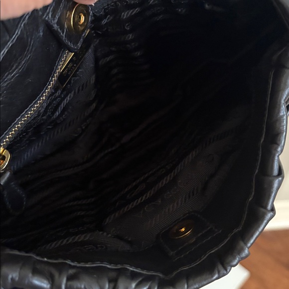 Prada Black Pleated Leather Bow Shoulder Bag - Picture 5 of 9